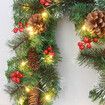 2.7m Christmas Artificial Garland with 50 LED Light Pinecone Wreath Flocked with Mixed Decorations Door Christmas Party