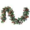 2.7m Christmas Artificial Garland with 50 LED Light Pinecone Wreath Flocked with Mixed Decorations Door Christmas Party