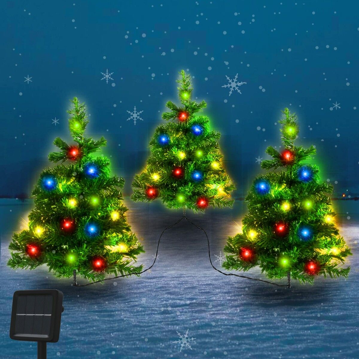 2pcs Christmas Tree Solar Powered Prelit Christmas Tree with Multicolored LED Lights Outdoor Decorations, Holiday