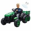 Kids Ride on Car Remote Control Electric Tractor Toy Vehicle Trailer 12V Battery MP3 Player Safety Belt LED Light Green