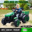 Kids Ride on Car Remote Control Electric Tractor Toy Vehicle Trailer 12V Battery MP3 Player Safety Belt LED Light Green