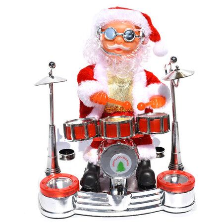 Dancing Singing Santa Claus Playing Drum Christmas Doll Musical Moving Figure Battery Operated Decoration