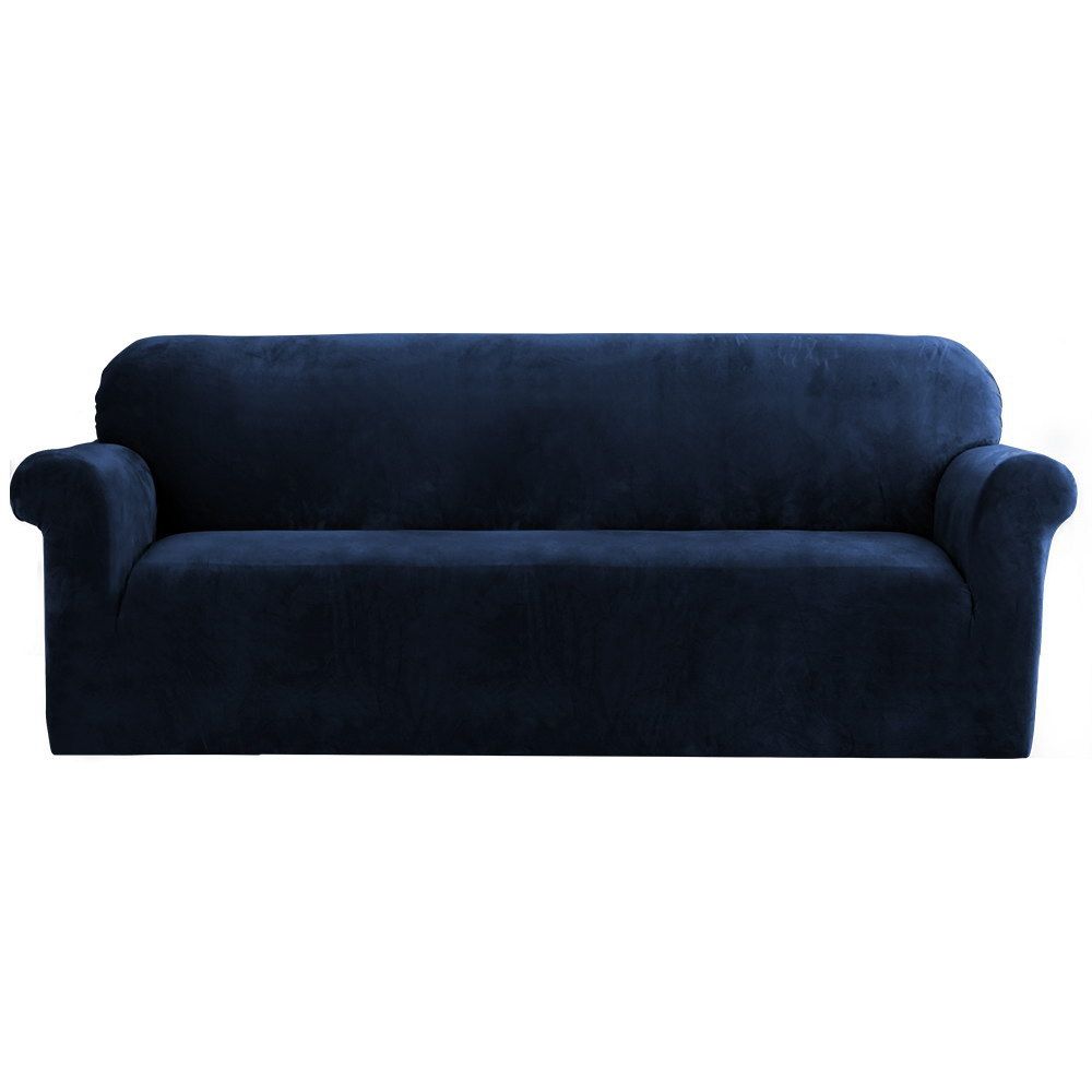 Artiss Velvet Sofa Cover Plush Couch Cover Lounge Slipcover 4 Seater Sapphire