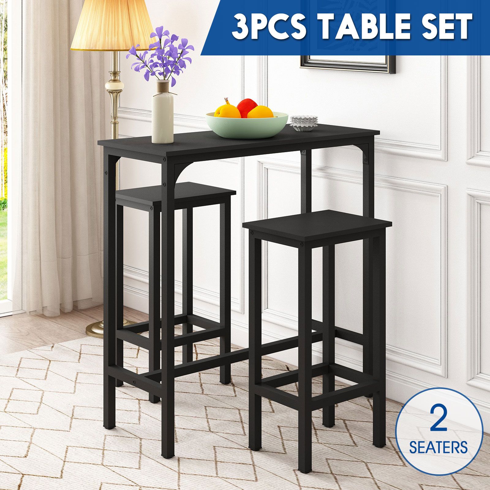 3PCS Bar Table Set 2 Stools Chairs Kitchen Dining Room Counter