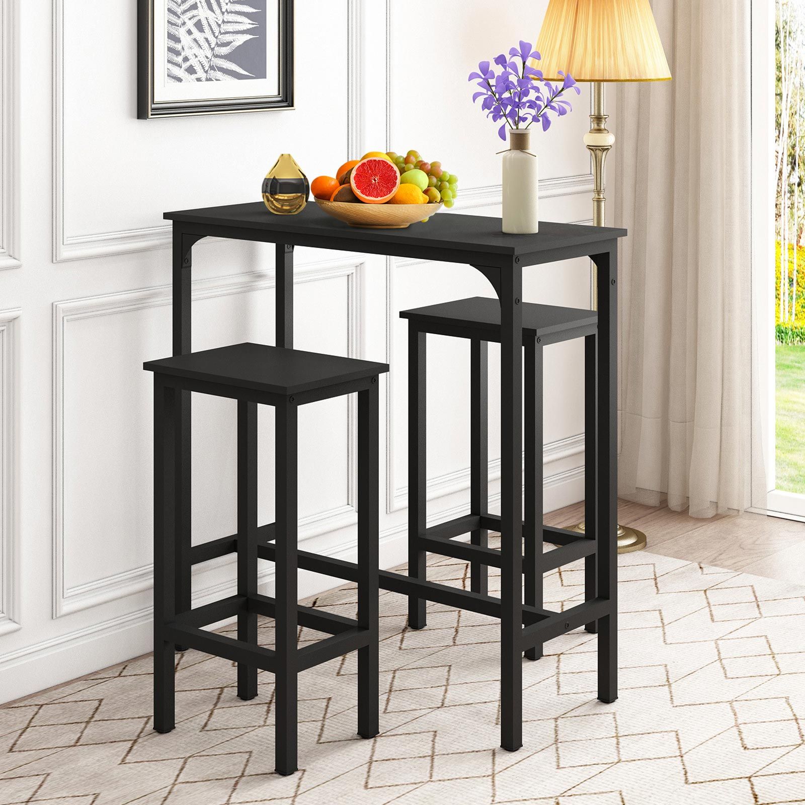 3PCS Bar Table Set 2 Stools Chairs Kitchen Dining Room Counter