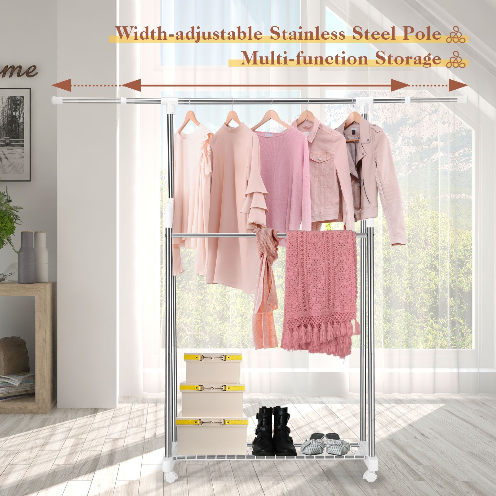 Clothes Airer Rail Drying Rack Width Adjustable Laundry Stand Dryer ...