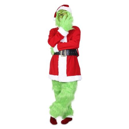 Green Deluxe Monster Costume for Men 7PCS Adult Santa Suit Set Furry Christmas Santa Claus Outfit Size XXXL