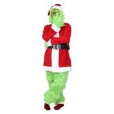 Green Deluxe Monster Costume for Men Santa Suit Set Christmas Outfit Size M for Holiday Cosplay 7PCS