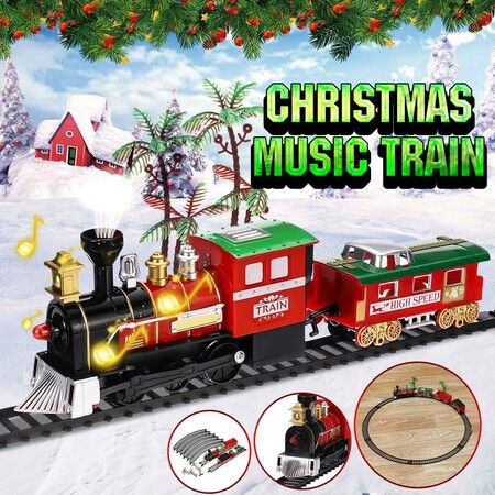 Children Small Train Track Toys Electric Light Music Railway Train Set For Christmas