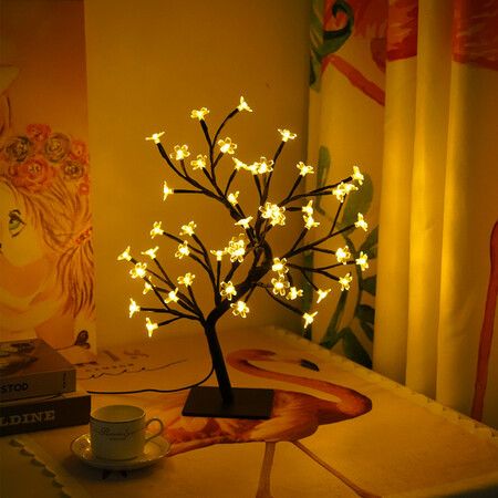Cherry Blossom Tree 48 Warm White Lights, Lighted Bonsai Tree for Home Bedroom Wedding Office Tabletop Tree Indoor Night Light