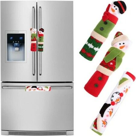3 Pieces Christmas Snowman Refrigerator Door Handle Cover Non-Woven Fabric Kitchen Fridge Oven Microwave Cover