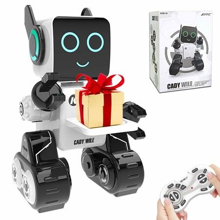 Intelligent Interactive Remote Control Robot Built-in Piggy Bank Educational Robotic Kit for Boys and Girls(White)