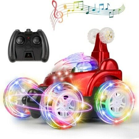 Remote Control Car RC Stunt Car Invincible 360°Rolling Twister with Colorful Lights & Music Switch Boys and Girls (Red)