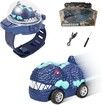 Dinosaur Mini Watch Remote Control Car Toy 2.4 GHz Wrist Hobby with USB Charging Toys Gift (Blue)