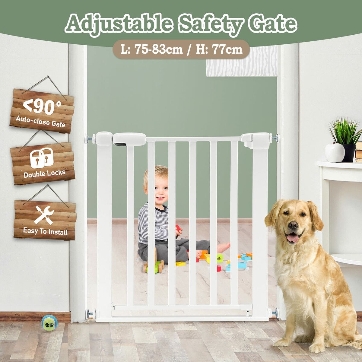 Dog Safety Gate Pet Adjustable Safe Fence Barrier Kids Security Guard