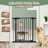 Safety Dog Gate Adjustable Pet Barrier Kids Security Guard Safe Fence for Stairs w/ Walk Through Door 77cm Black