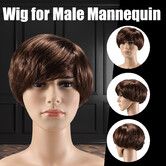 Short Straight Wig Hair Brown Fake False Synthetic Fibre for Men Mannequin 20CM