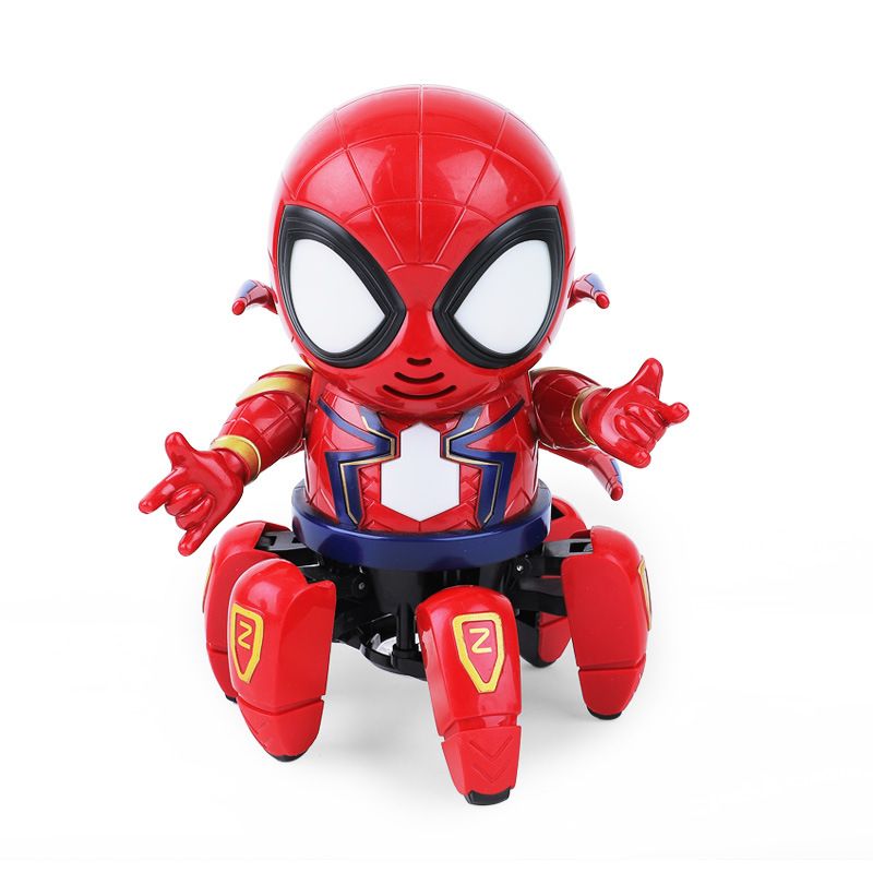 Cool Spider Robot with Six Paws -Colorful Lights, Music, Move Dancing - for Kids Gift (Red)