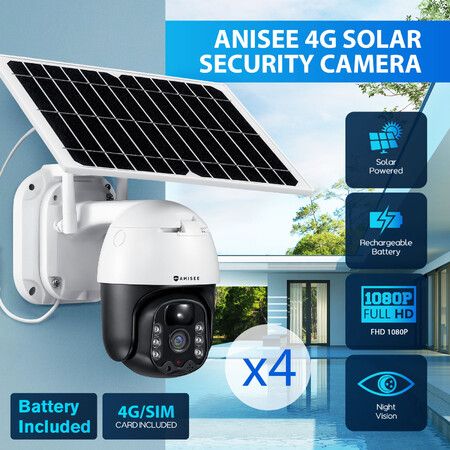 Solar Security Camera Wireless Home CCTV Spy 4G Surveillance System Indoor Outdoor with Battery Remote Control x 4