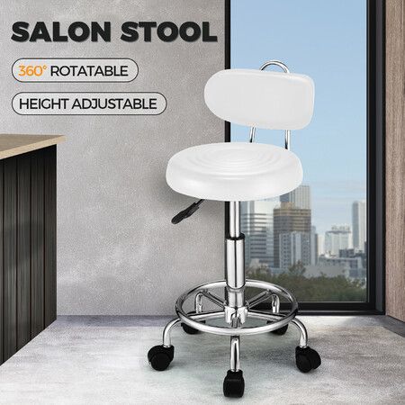 Barber Salon Chair Stool Height Adjustable Rotatable Clinic Beauty Hairdressing PU White With Back