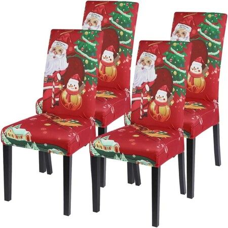 Christmas Dining Room Chair Covers Set of 4, Stretch Xmas Chair Slipcovers Protector, Spandex Washable Kitchen Parsons Chair Cover for Dining Room,Christmas Decor,Holiday Party(Santa Claus)