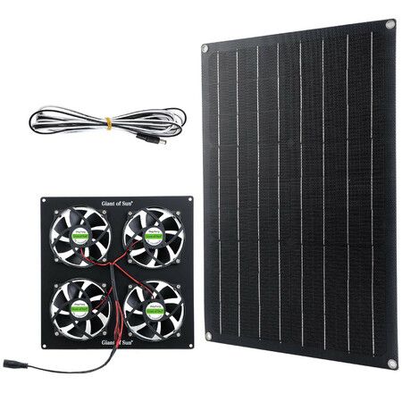Solar Panel Exhaust Fan 30w Waterproof 4 Ventilators 4m Cable and Switch for Attic Chicken Greenhouse Shed Roof Houses RV