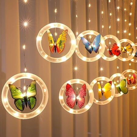 USB LED Curtain Hanging Decorative Lights for Backdrop Wall Bedroom Wedding Christmas, Outdoor Waterproof Butterfly Lights