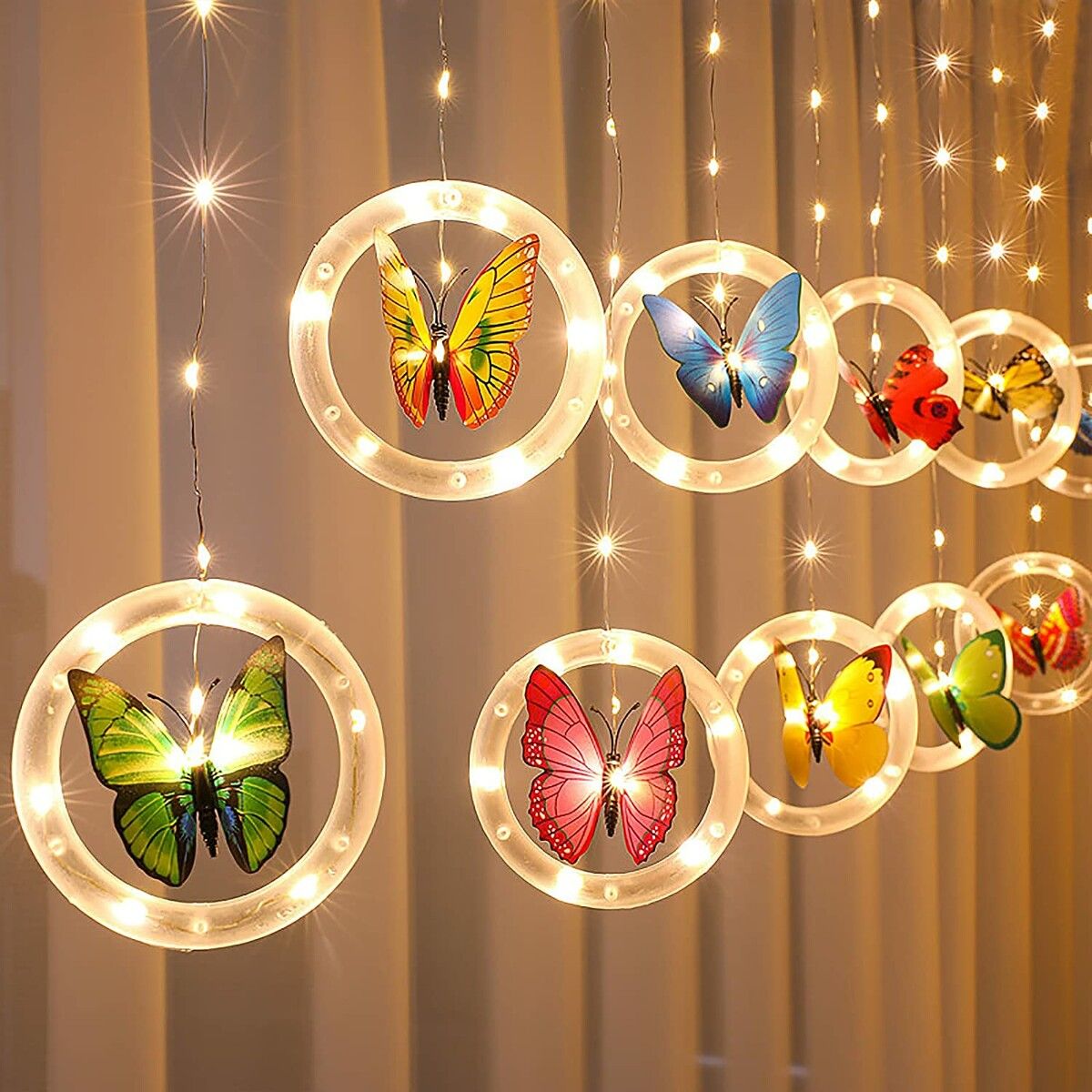 USB LED Curtain Hanging Decorative Lights for Backdrop Wall Bedroom Wedding Christmas, Outdoor Waterproof Butterfly Lights