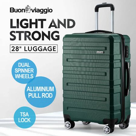 Carry On Luggage Suitcase Traveller Bag Travel Hard Shell Case Lightweight with Wheels Checked Travelling Rolling Trolley TSA Lock Green 