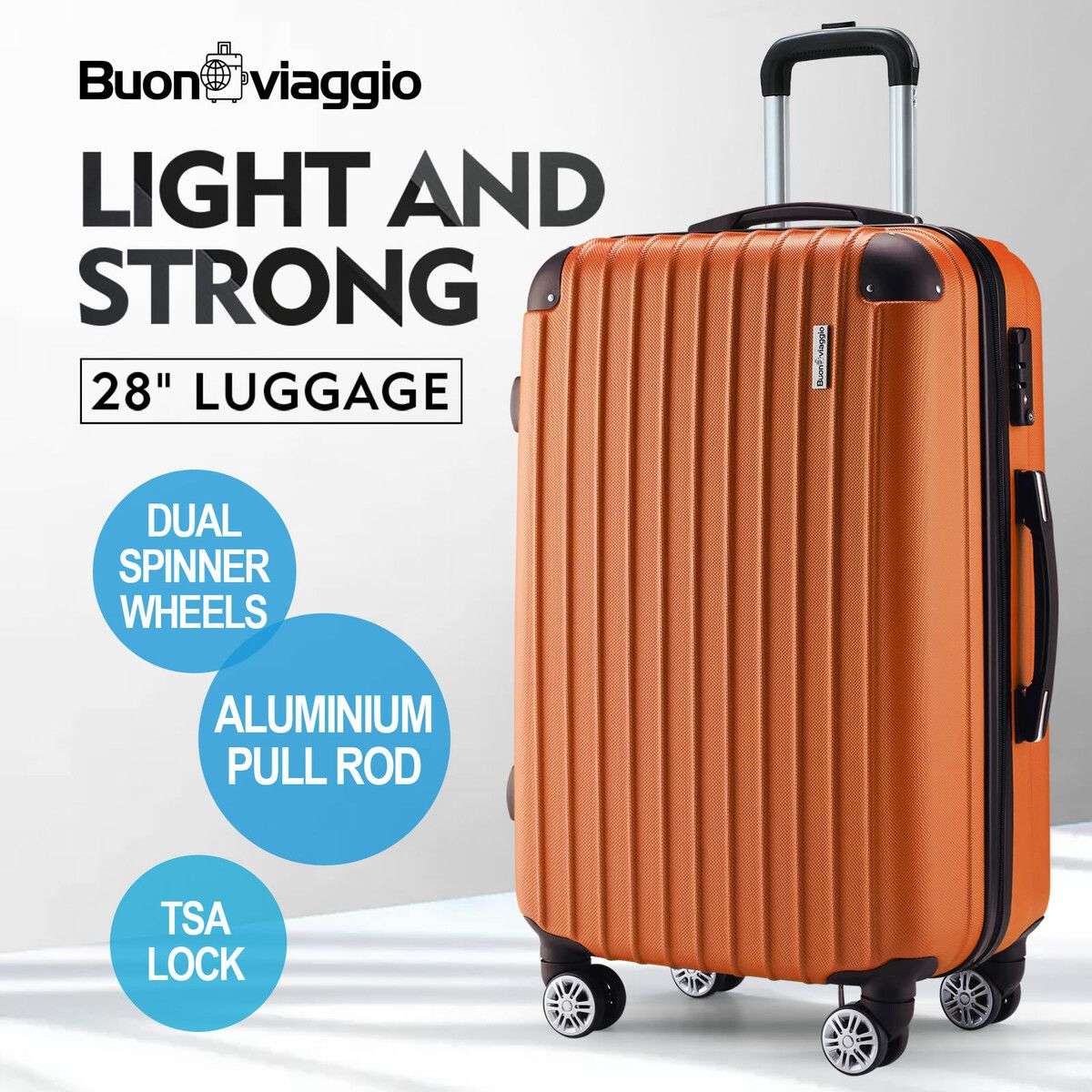 Carry On Luggage Suitcase Travel Travaller Bag Hard Shell Case Lightweight Travelling with Wheels Checked Rolling Trolley TSA Lock Orange