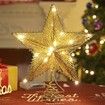 Christmas Star Tree Topper, Golden Glitter 3D Star Tree Top with LED Lights for Christmas Tree Decoration and Holiday Seasonal Decor - Gold