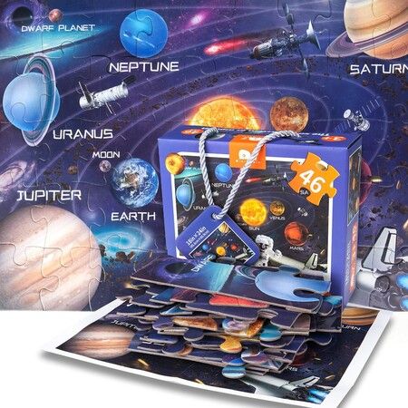 46 Pcs Solar System Floor Puzzle Raising Children Recognition Promotes Hand Eye Coordinatio Age 3+(Glow in The Dark)