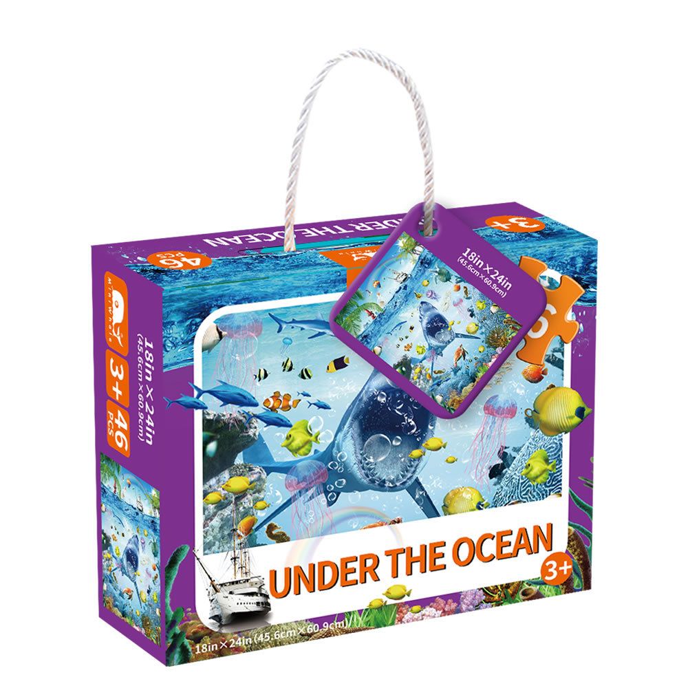 46 Pcs Ocean Floor Puzzle/Underwater Children Recognition Promotes Hand Eye Coordinatio Age 3+ (Glow in the Dark,24x18in)