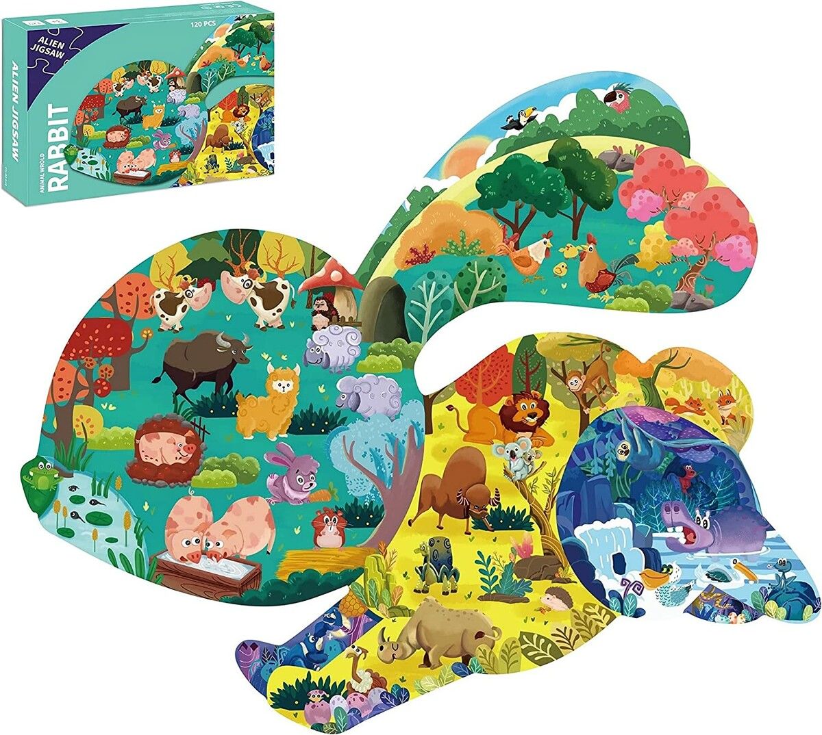 88 Pcs Jigsaw Puzzles Colorful Fun Animal Shaped Puzzle Learning Educational Toys Gifts Games for Age 3+(Rabbit)