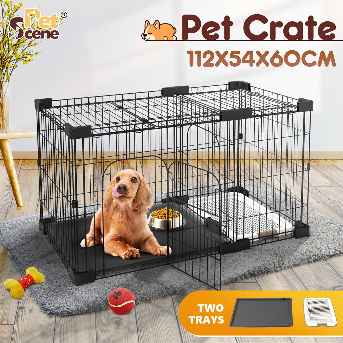 Dog Cat Crate Cage Kennel Pet Bird Enclosure Rabbit Hutch House Puppy Bunny Playpen Metal Toilet Doors Large Black