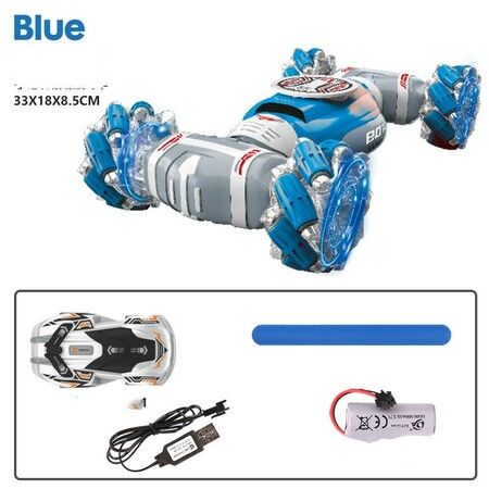 New Scale Remote Control Car 1:12 Gesture Stunt Car Double Side 360°Rotating Wrist Racing Crawler 4WD Transform Off Road Vehicle (Blue)