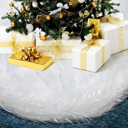 48 Inches Christmas Tree Skirt for Xmas Tree Holiday Party Decorations White Plush (White)