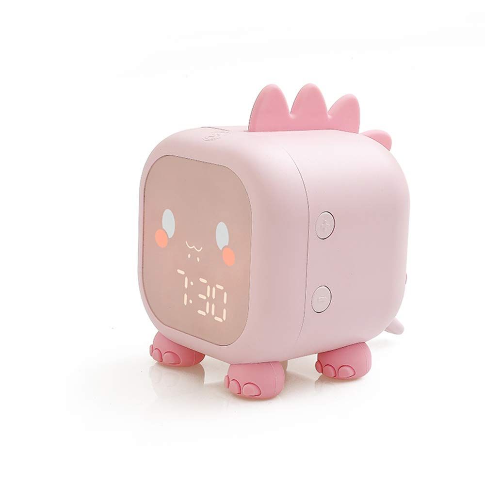 Dinosaur Alarm Clock Night Light Bluetooth Digital Alarm Clock for Kids Girls (Pink)