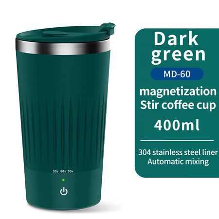 Auto Magnetic Coffee Cup with 3 Speed Mixing Function Stirring Mug with Wireless Mixing Strong Power for Coffee Mocha (Dark Green)