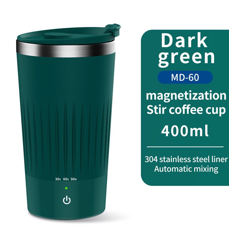 Auto Magnetic Coffee Cup with 3 Speed Mixing Function Stirring Mug with Wireless Mixing Strong Power for Coffee Mocha (Dark Green)