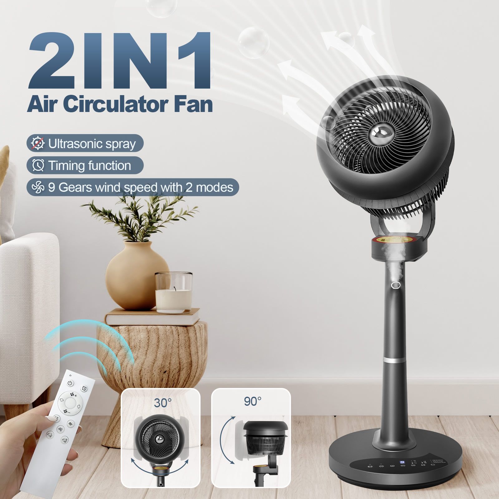 2in1 Air Circulator Electric Fan Pedestal Cooling Standing Floor ...