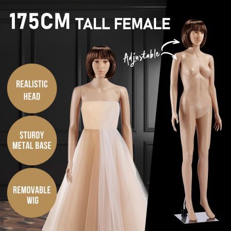 Female Mannequin Full Body With Short Wig Manikin Torso Display Stand Dress Form 175CM Adjustable Detachable Skin Tone