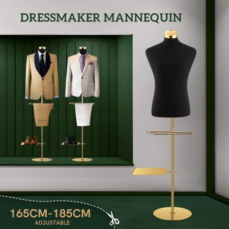 Male Mannequin With Shoes tray and Pants rack Torso Dress Form Display Stand Dummy Manikin Dressmakers Metal Base 165-185cm Black