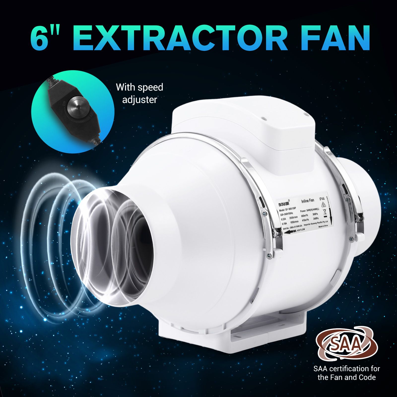 Inline Extractor Fan Exhaust Duct Kitchen Bathroom Airflow Ventilation System Room Ventilator Industrial Commercial Quiet with Speed Controller