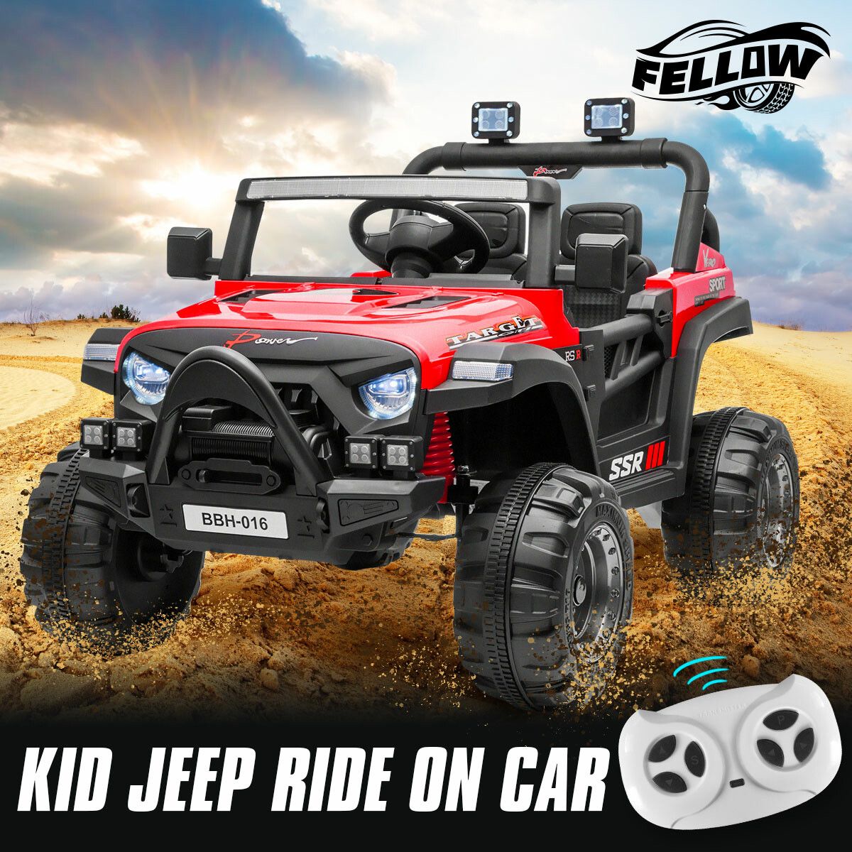 Electric Ride On Car Vehicle Toy Off Road Remote Control Jeep Truck for Kids Children 2.4G MP3 Flashing Lights Dual Openable Door