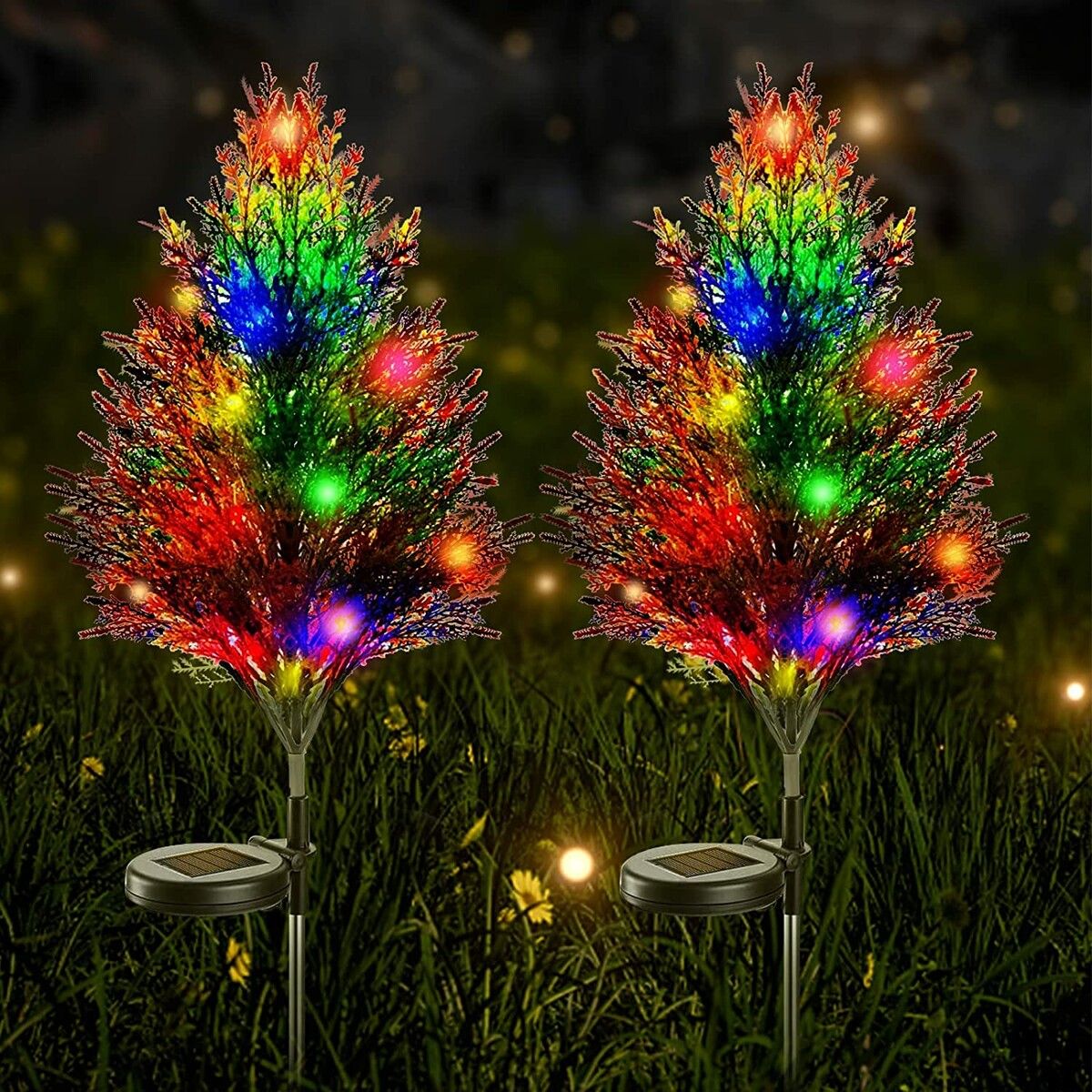 Christmas Decoration Outdoor Solar Tree Lights,Outdoor Lights Waterproof IP67,Auto On/Off Solar Pathway Stakes Pine Lights for Patio, Garden, Yard, Lawn, Cemetery Xmas Decor (2 Pack)