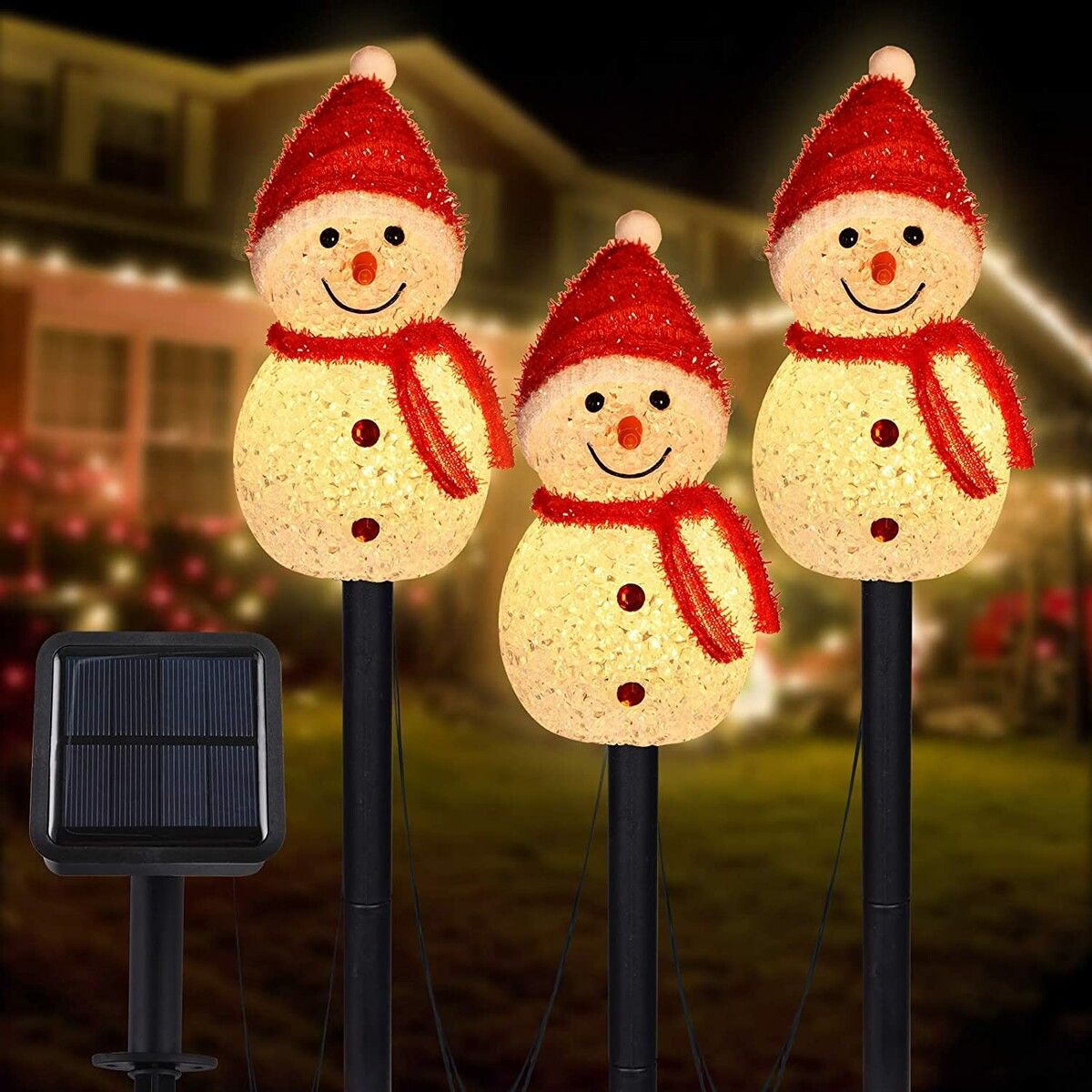 3 PCS Solar Landscape Pathway Lights, Snowman Shape Outdoor Solar Christmas Garden Decorations, Solar Christmas Garden Stakes, Outdoor Christmas Lights Decor for Yard, Patio, Porch (Warm White)