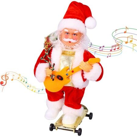 Electric Santa Claus Shaking Head Swing Feet Forward Singing Christmas Music Toywith Guitar Electric Singing Toys Christmas Decorations Toys