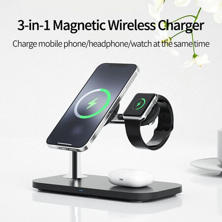 Magsafe 3-in-1 Wireless Charger Compatible with iPhone/iWatch Headphone Wireless Charging Dual 15W Quick Charge