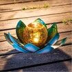 Solar Light Outdoor Metal Glass Decorative Waterproof Garden Light LED Lotus Flower Table Lamp (Silver Blue)